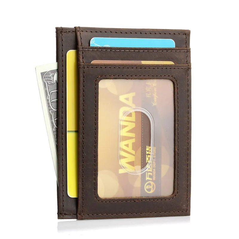 Мужской ультратонкий кошелек Nesitu из натуральной кожи Crazy Horse с RFID блокировкой и