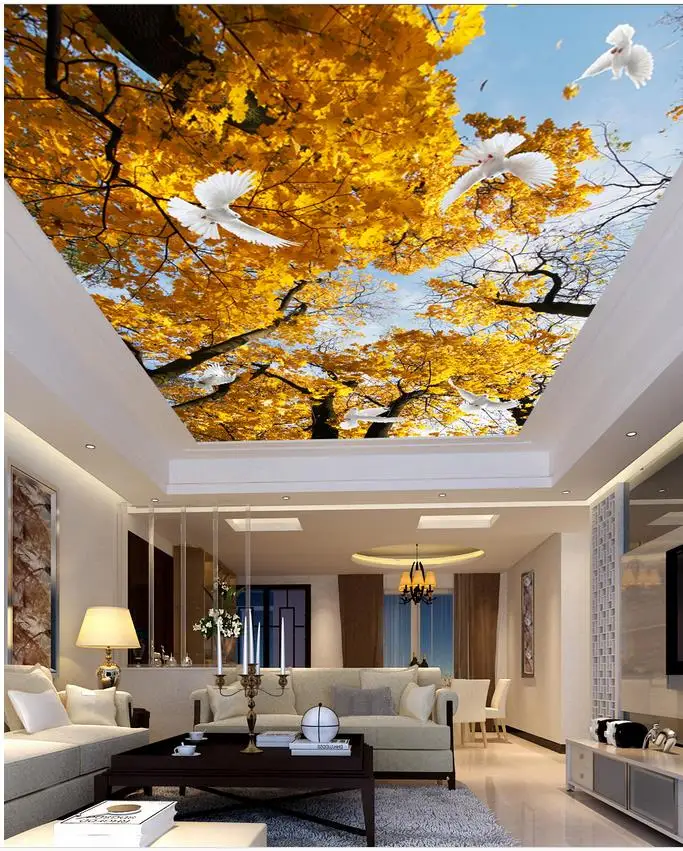 Custom wallpaper murals Leaves pigeons sky Murals wallpapers room sofa ceiling Wall Decoration Photo wall mural | Обустройство дома