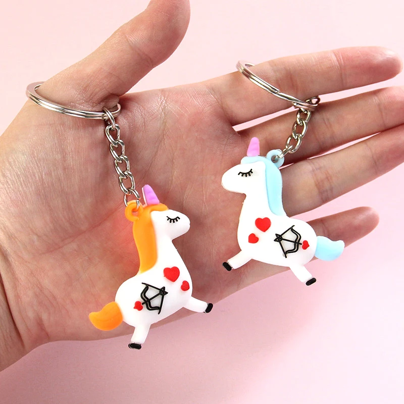 Единорог брелок мультфильм милые розовые женские силиконовый лошадь для Пара