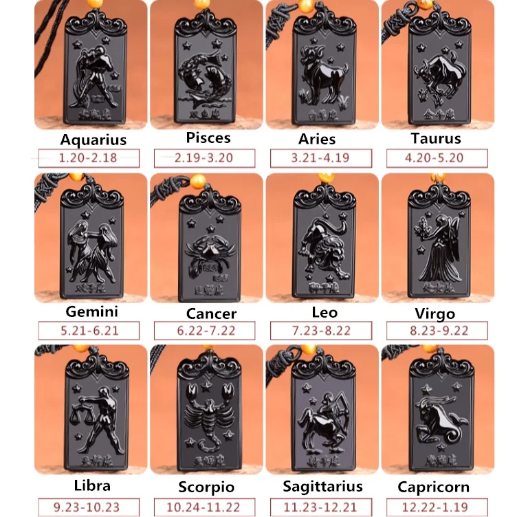 Прямая доставка черный обсидиан 12 Созвездие ожерелье кулон с цепочкой Wo мужские