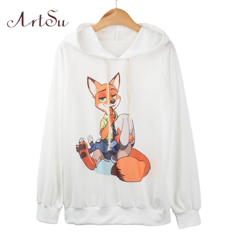 Арцу 2017 Для женщин Толстовки мультфильм лиса Ник Джуди печати кофты Плюс Размеры