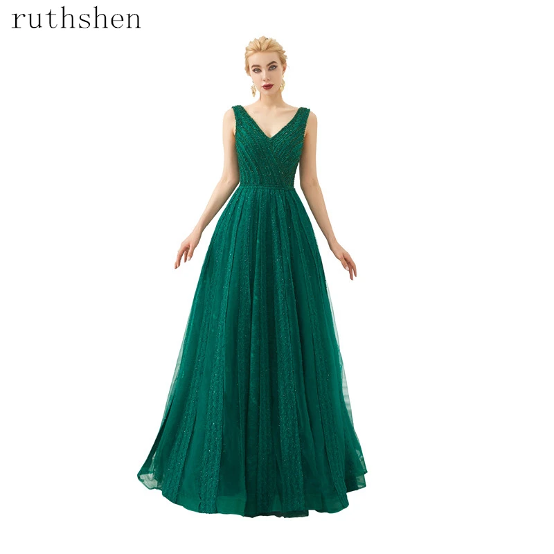 picture green Vestidos De gala Largos Бисероплетение выходные платья без рукавов v-образным вырезом Вечерние платья в пол халаты De Soiree - Цвет: picture green