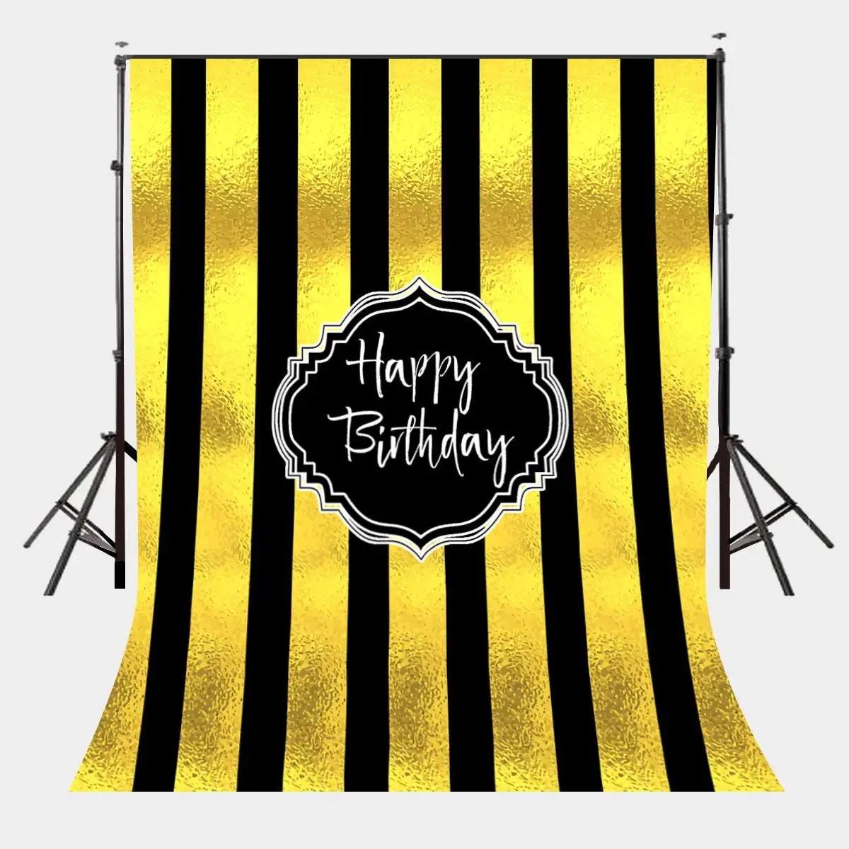 

150x210cm Happy Birthday Photography Background Black and Golden Vertical Stripes Backdrops Studio Props Birthday Party