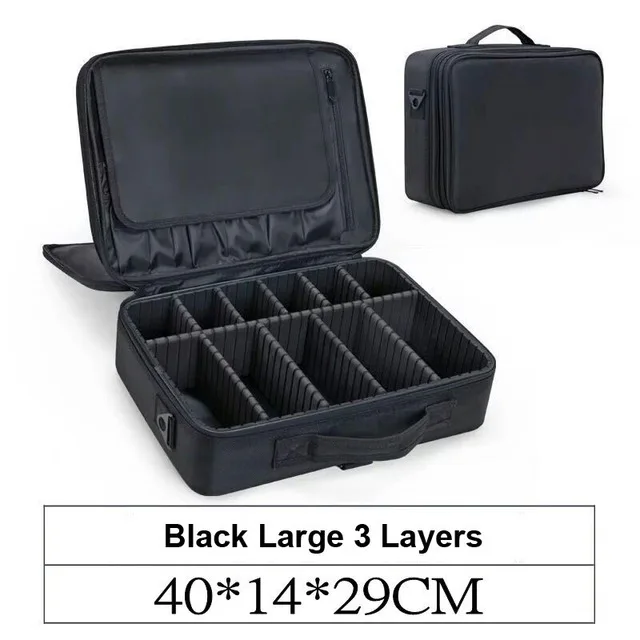 Black B 3Layers Профессиональные косметички, косметичка, органайзер для женщин, для путешествий, косметичка, косметичка, большая емкость, косметичка, чемоданы для макияжа - Цвет: Black B 3Layers