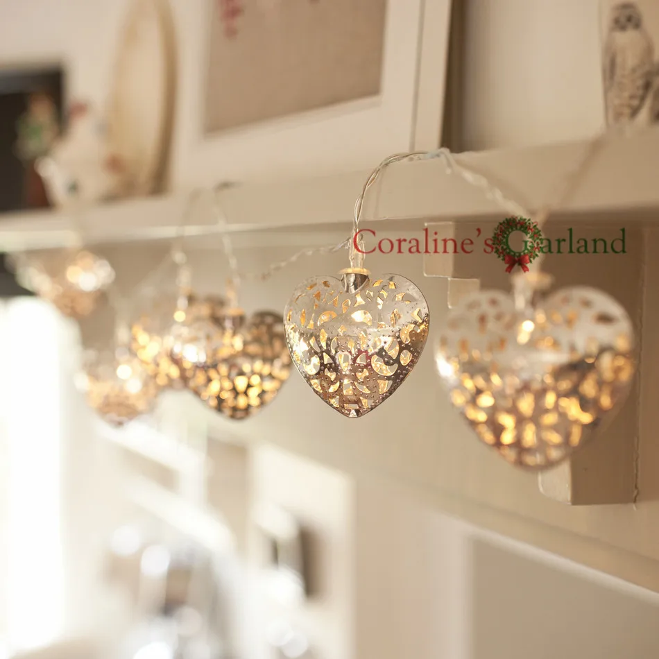 20 металлических сердец на батарейках светодиодный гирлянда 3 м для свадебной