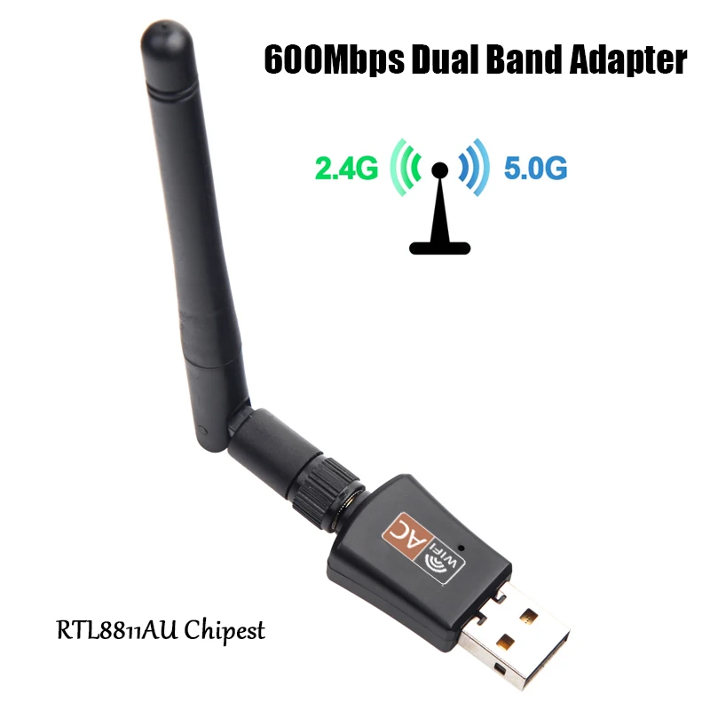Мини USB WiFi адаптер 5 ГГц + 2 4 600 Мбит/с Беспроводной двухдиапазонный 802.11ac с антенной