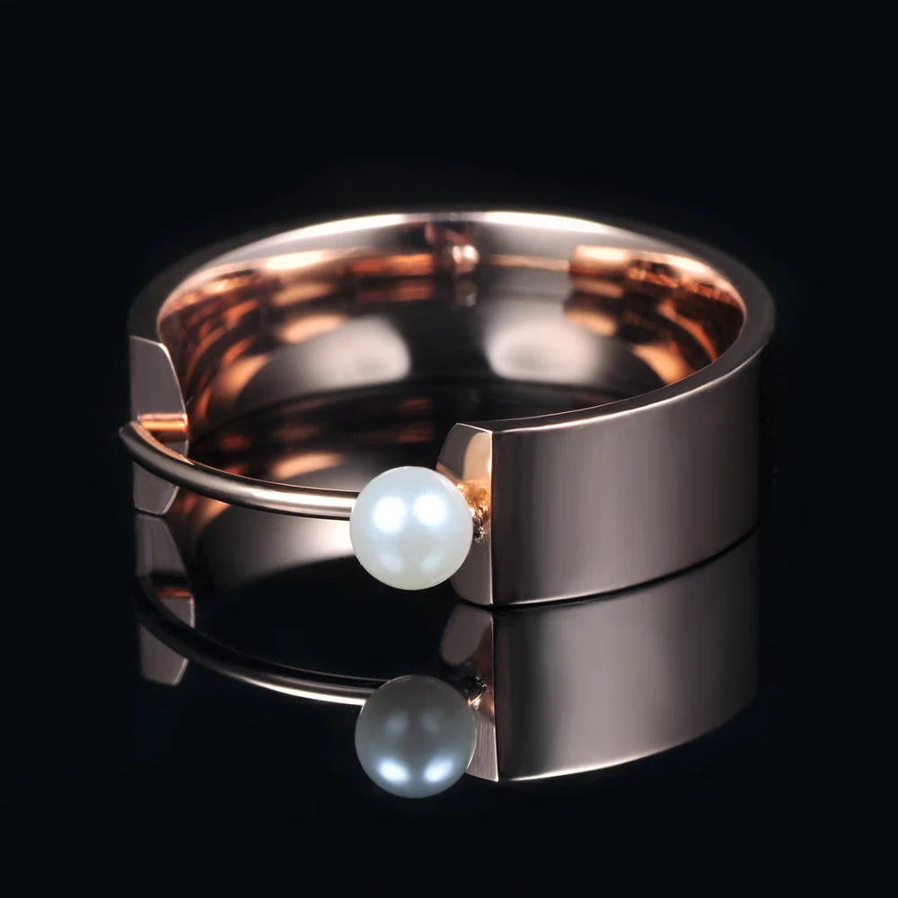 JeeMango Original Design Simulated Pearl Rose Gold Color Ring Jewelry Titanium Steel Engagement Wedding Rings Bague JR17142 | Украшения и
