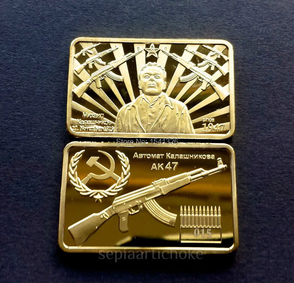 Бесплатная доставка 3 шт./лот золотой слиток-AK47 Mikhail Kalashnikov памятный бар 24kt. 999