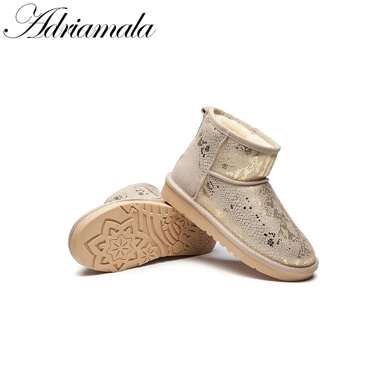 2017 Warm Snow Boots Winter Women Shoes Split Leather Thick Plush Round Toe Flat With Female Fur Adriamala | Обувь