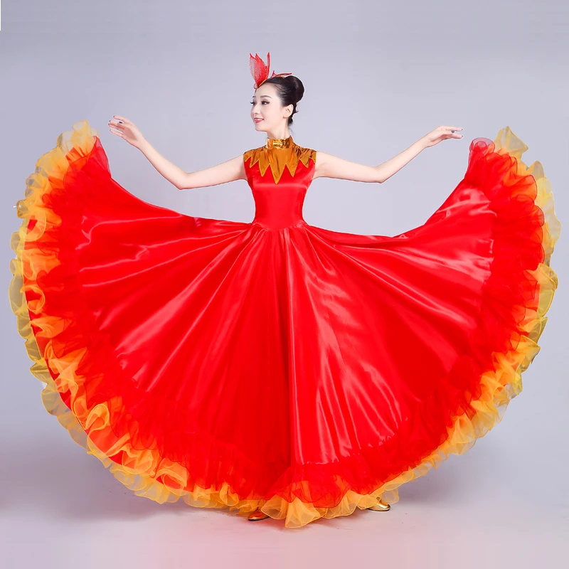 

Adult Female Long Dress 2019 New Show Costume Opening Dance Large Swing Dress Chorus Performance and Spanish Dance Wear H566