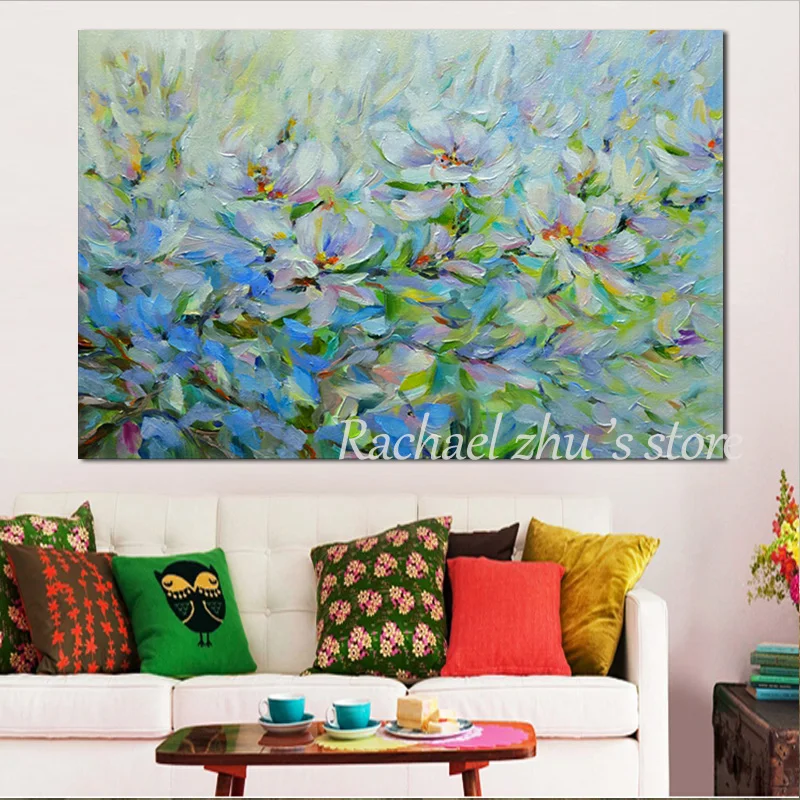 Large Size Hand Painted Abstract Blue and WhireOil Painting On Canvas Wall Landscape Pictures For Living Room Home Decor |