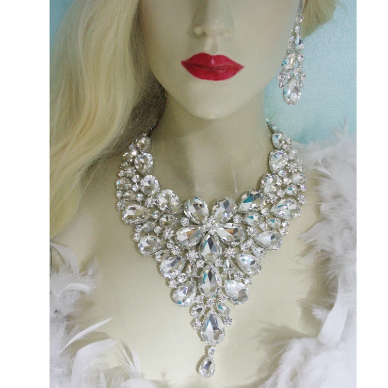 Массивные наборы ювелирных изделий с кристаллами ожерелье и серьги для