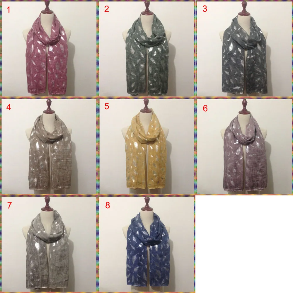 Женский Длинный шарф из хлопка и льна элегантный серебристый хиджаб с перьями