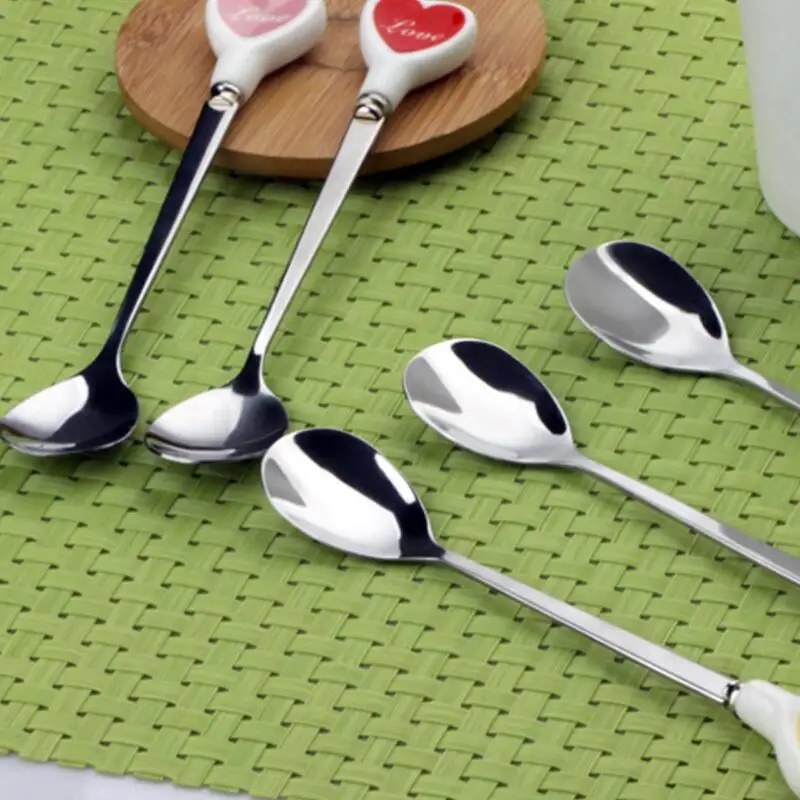 Десертная чайная ложка для мороженого многоцветные сердечки длинная