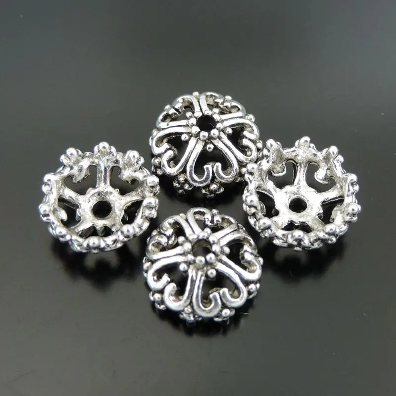 40PCS Hot Fashion Zinc Alloy Hollow Flower Receptacle Beads Caps Antiqued Silver Color Jewelry Making Findings 39372 | Украшения и