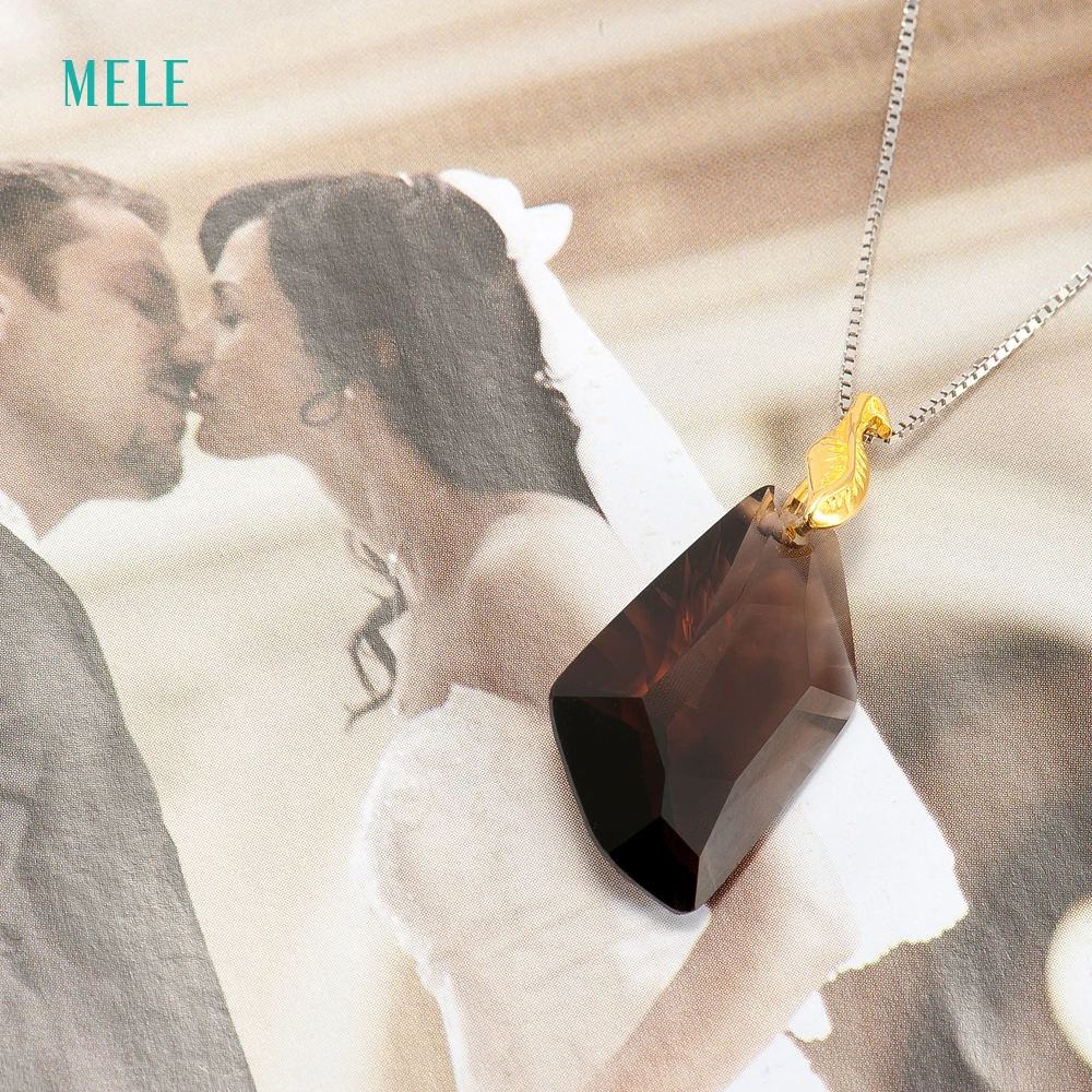 Серебряная подвеска MELE с натуральным дымчатым квартом 15 мм * 26 модная и