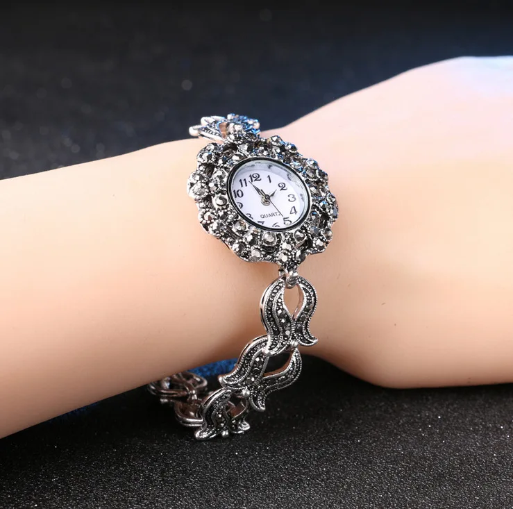 Часы наручные женские кварцевые под античное серебро с браслетом|mujer reloj|mujeres