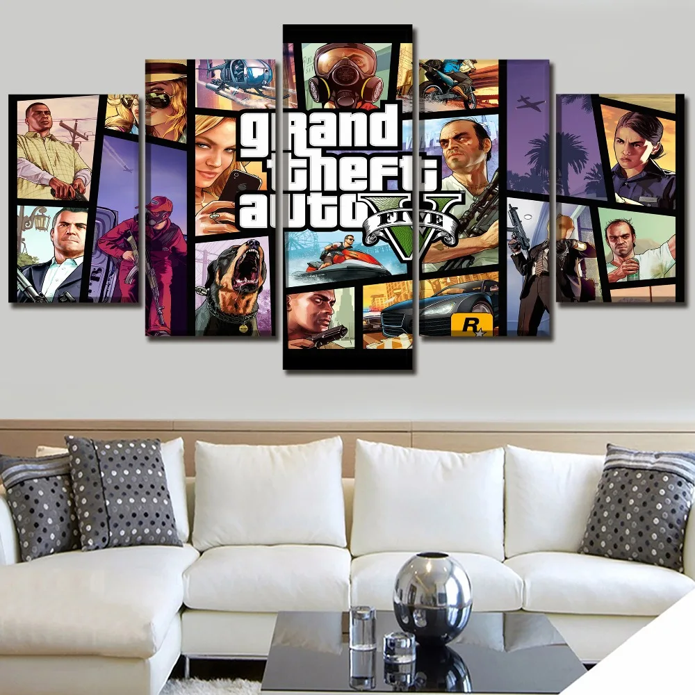 Декор для гостиной или спальни настенные картины в рамках 5 штук игра Grand Theft Auto V