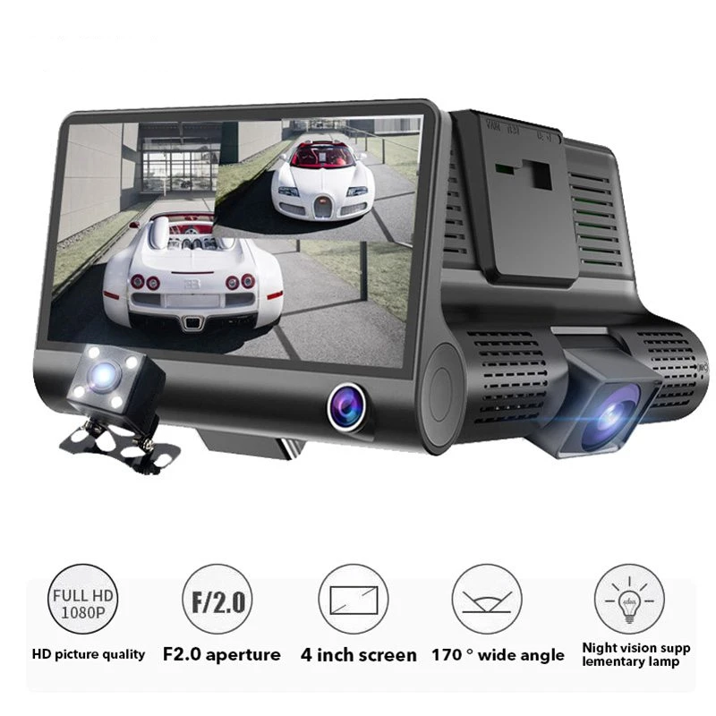 2019 новый 4-дюймовый Видеорегистраторы для автомобилей 3 Камера s Full HD 1080P Двойной