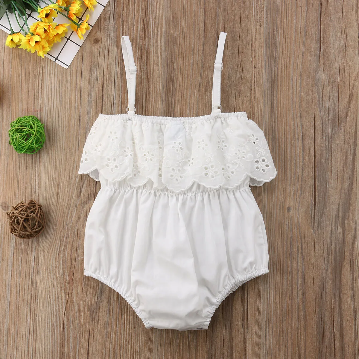 

Infant Kids Newborn Baby Girls Ruffle Jumpsuit Bodysuit Clothes Outfits Summer Casual Bandage Solid Sleevelsss Lace Clothing