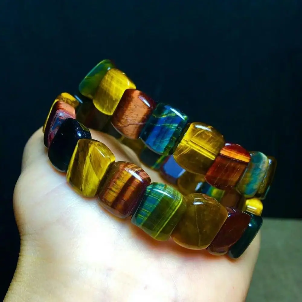 

Natural Multicolor Tiger eye stone Beads Power Gem Bracelet AAA Free Shipping