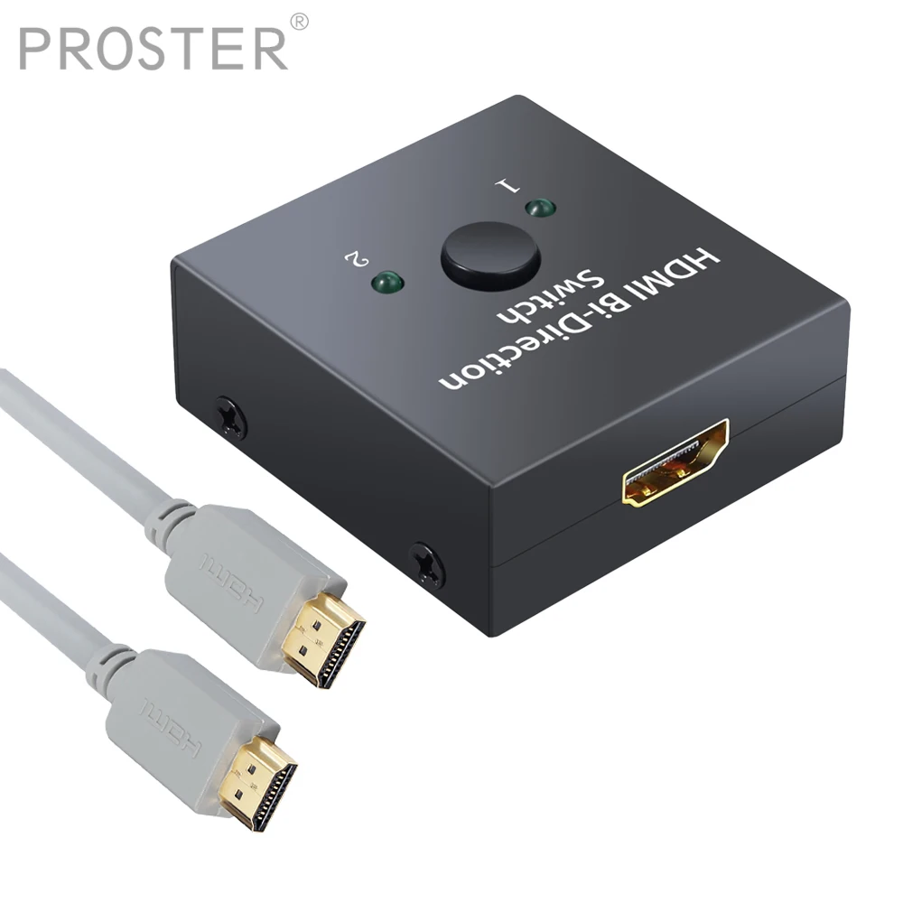 

PROZOR 2-портовый двухнаправленный HDMI-совместимый коммутатор 2 в 1 выход 4K 3D HDMI-совместимый тип-концентратор с кабелем для HDTV DVD