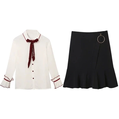 Fashion fishtail skirt suit female summer season New women's high-end casual temperament shirt + two-piece women |