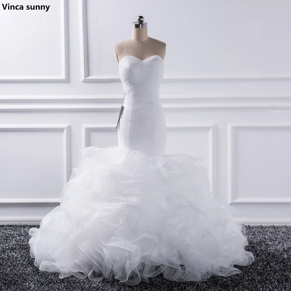 

Mermaid Wedding Dresses 2021 Sweetheart Tull Ruffles Bridal Gown Sweep Train Wedding Gown vestido de noiva