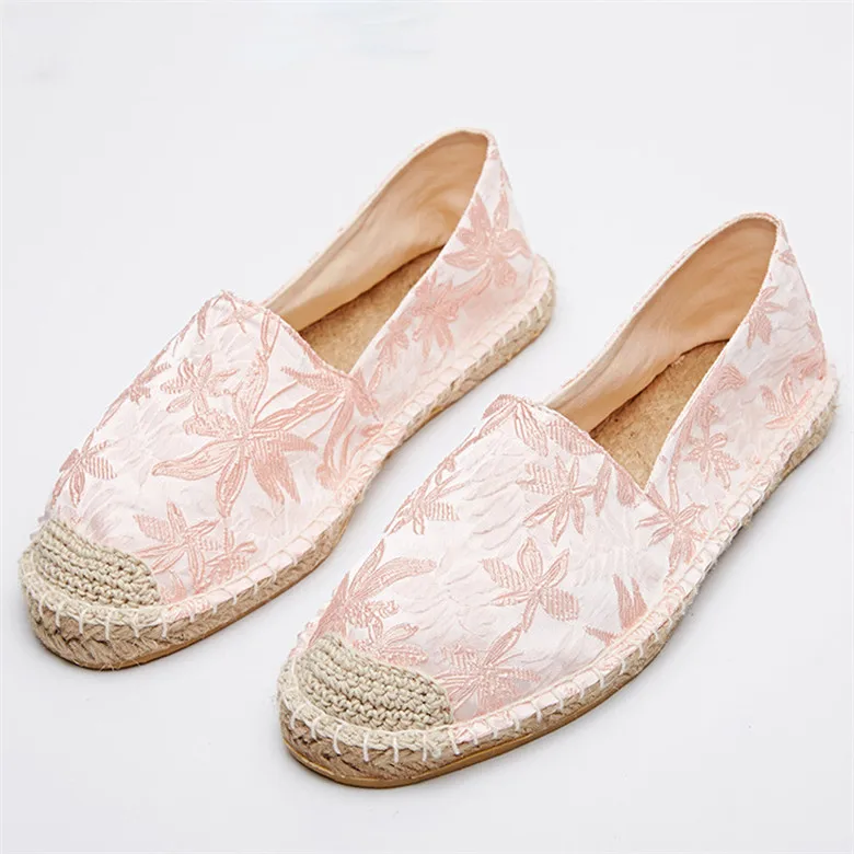 light pink TIMETANG/Модные Этнические повседневные Эспадрильи на плоской подошве; Новинка; женские весенние слипоны с вышивкой в виде листьев; обувь с пеньковой веревкой для рыбаков; E251 - Цвет: light pink