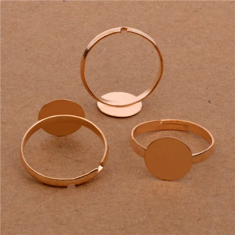 

40pcs Fit 10mm Round Glass Cabochon New Design Shiny Silver Plated Copper Material Adjustable Ring Settings Blank/Base