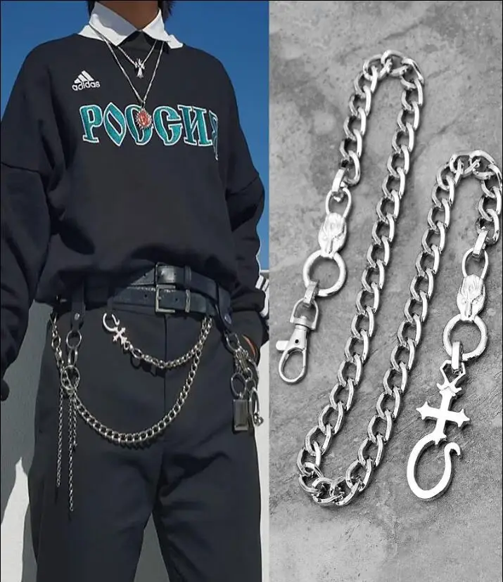 Fashion Punk Hip-hop Trendy leather Belts Waist Chain Male Pants Chain Hot Men women Jeans Silver Metal Clothing Accessories