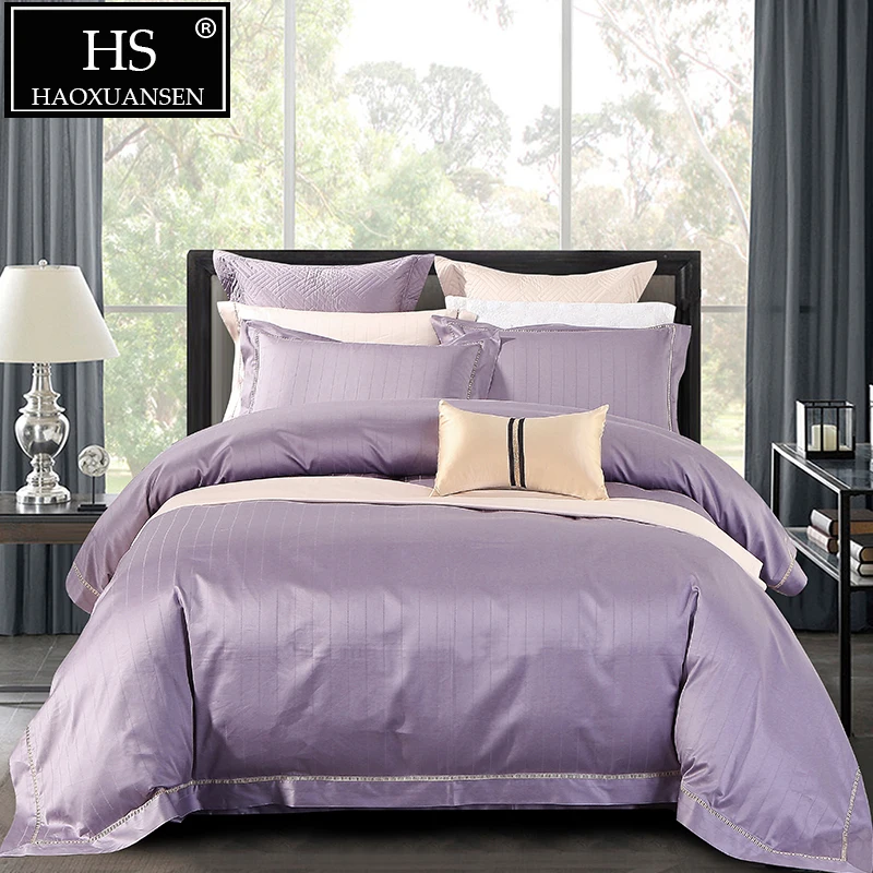 Высококачественный жаккард 4 шт. комплекты постельного белья 100% хлопок в полоску