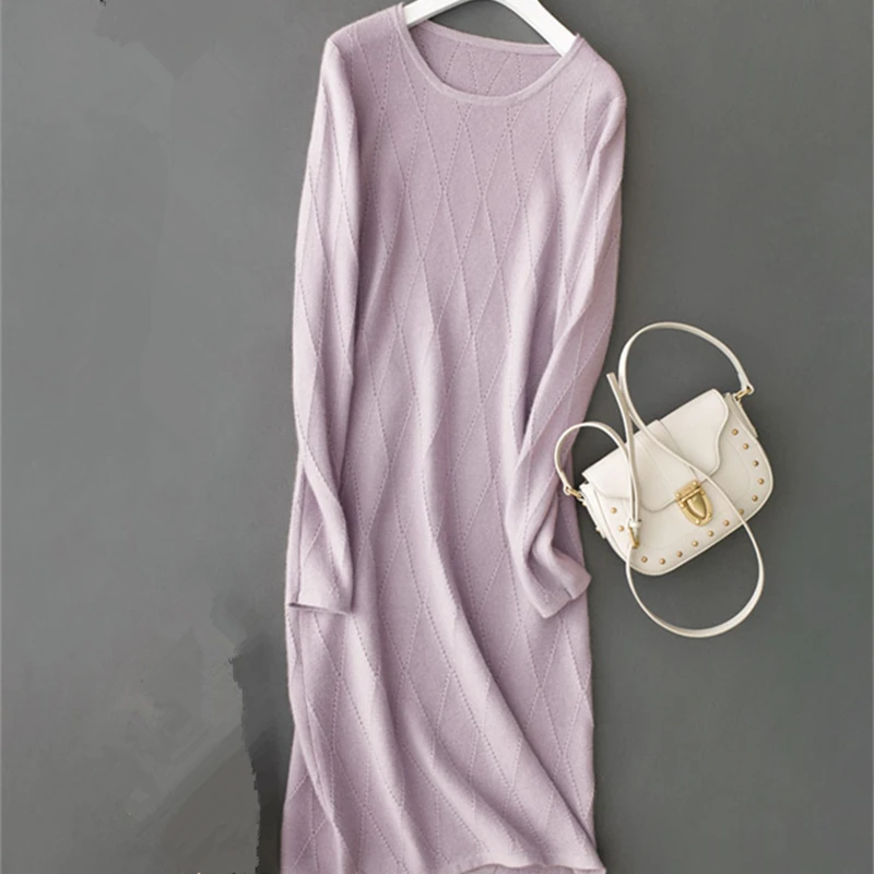 Женское длинное кашемировое платье-свитер облегающее трикотажное ажурное