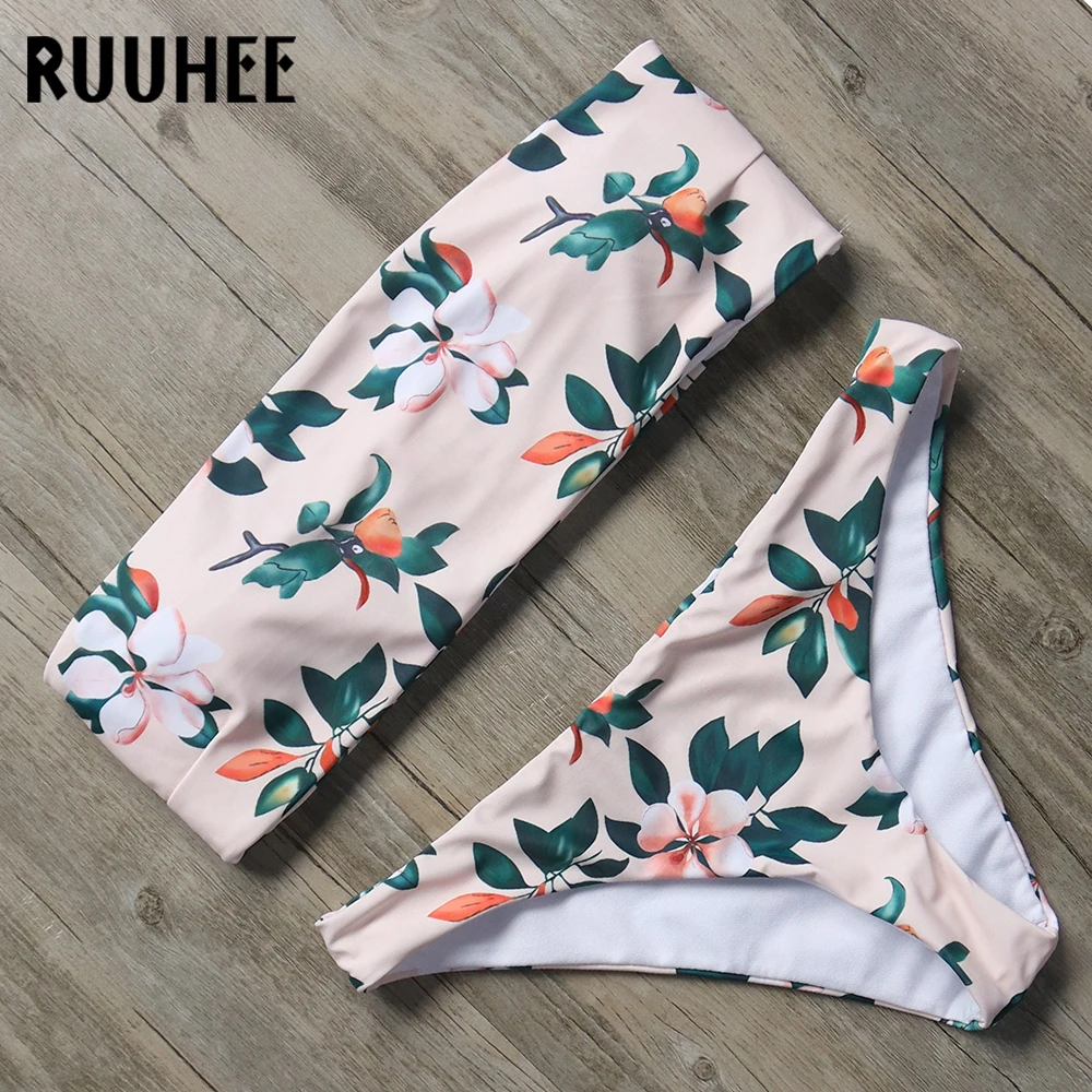 RUUHEE, бикини, купальник для женщин, купальник,, цветочный принт, бикини, набор, купальник, женский, пляжная одежда, без бретелек, купальник с подкладкой