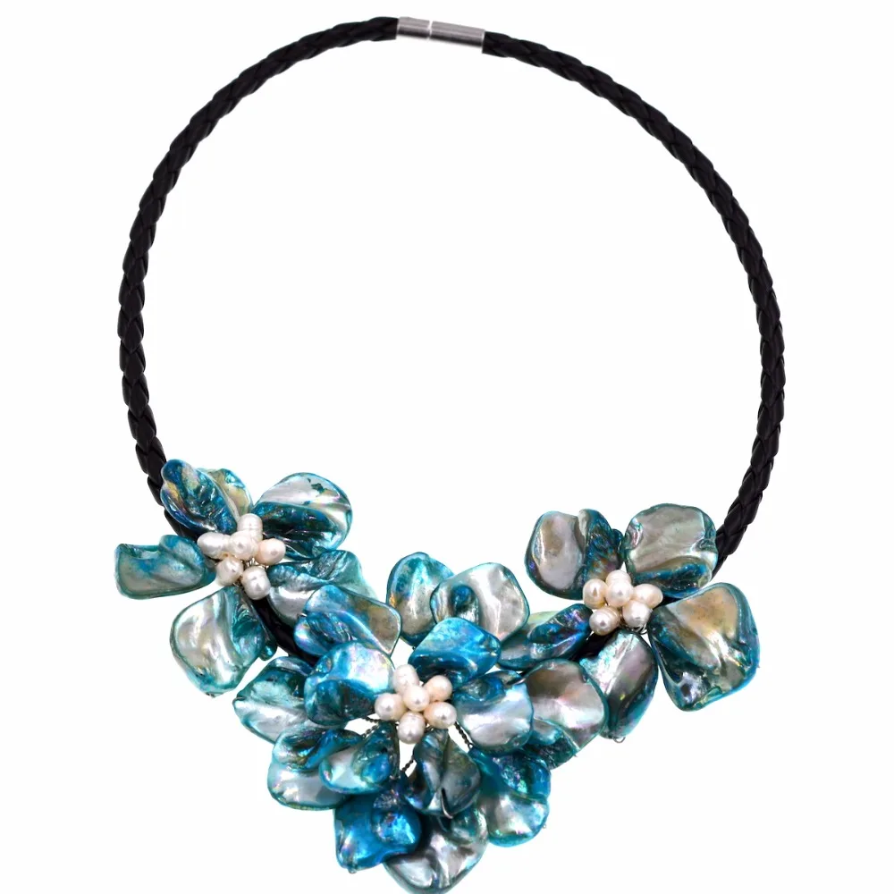 Натуральный жемчуг и Бирюзовая синяя ракушка жемчужное ожерелье с 3 цветами 18