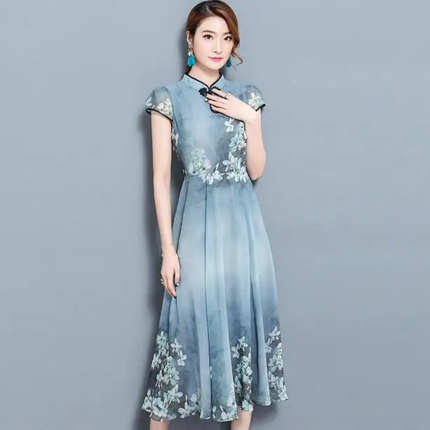 Женское шифоновое платье в стиле ретро винтажное вечернее большого размера 3XL