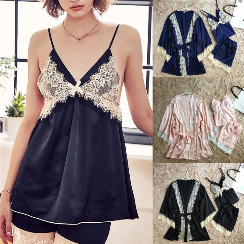 Новый весенний женский комплект сексуальной пижамы атласная пижама на