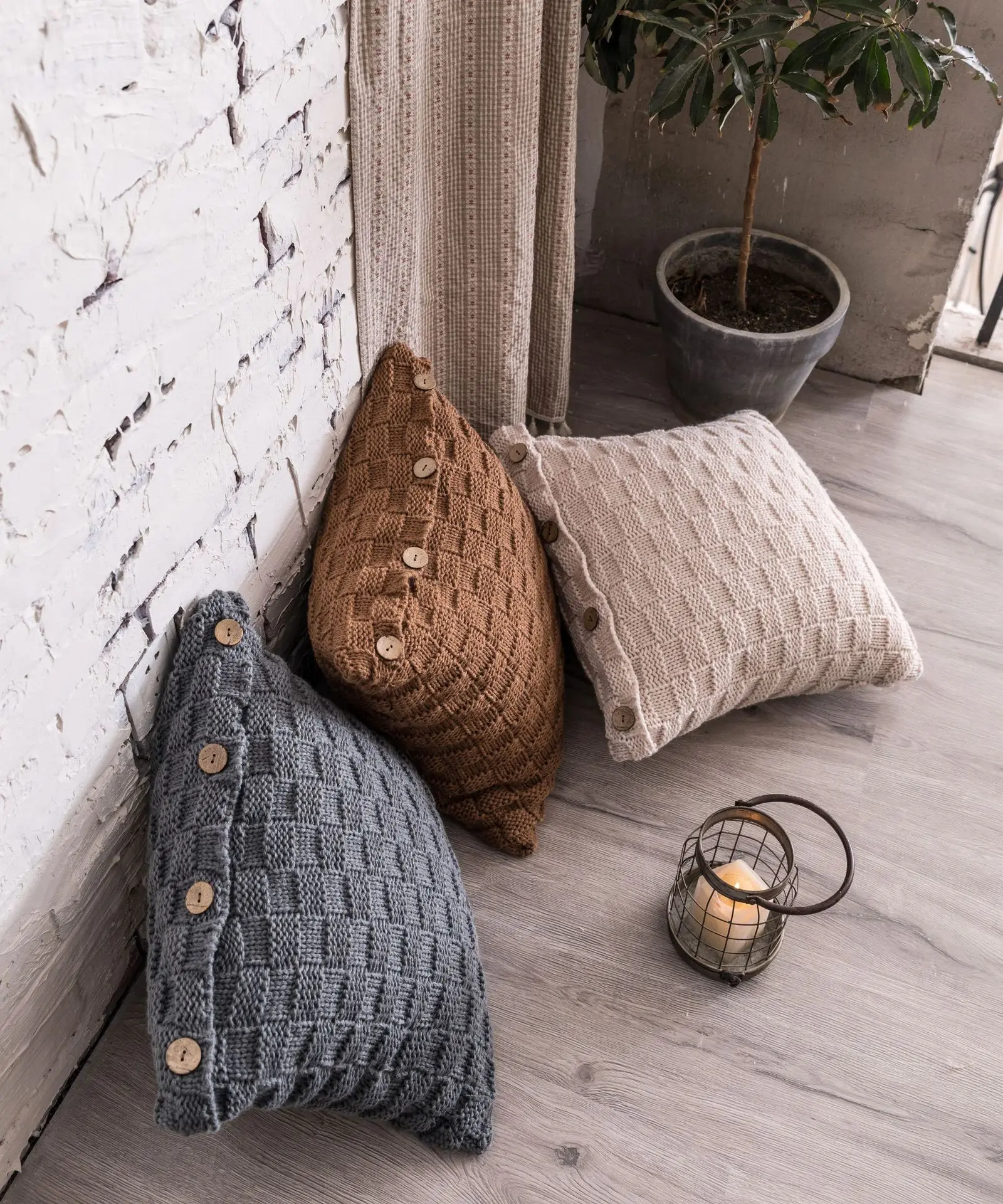 Наволочка в стиле ретро Вязаная Шерстяная наволочка для подушки однотонный