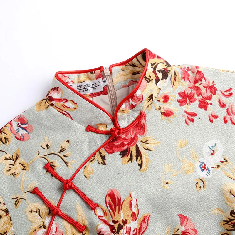 red flower Chinese women' cotton/linen long sleeves evening Dress/ Cheong-sam s-3xl | Тематическая одежда и униформа