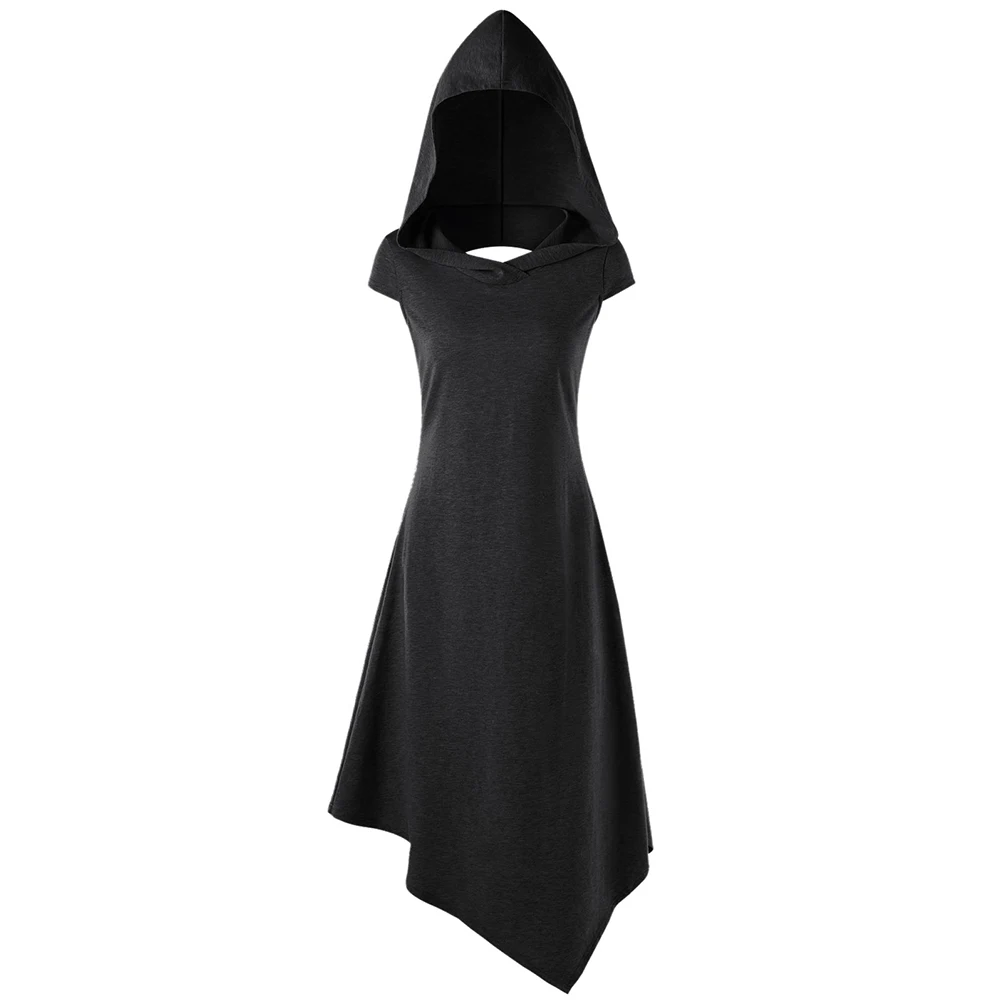 Женское асимметричное платье миди VESTLINDA летнее с капюшоном и короткими рукавами