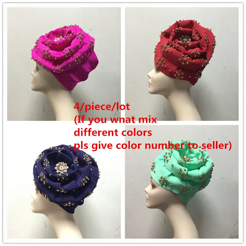 Nigerian Gele Headtie Aso Oke Already Made Auto Ebi African Turban Cap with gold Beads-J220 | Дом и сад