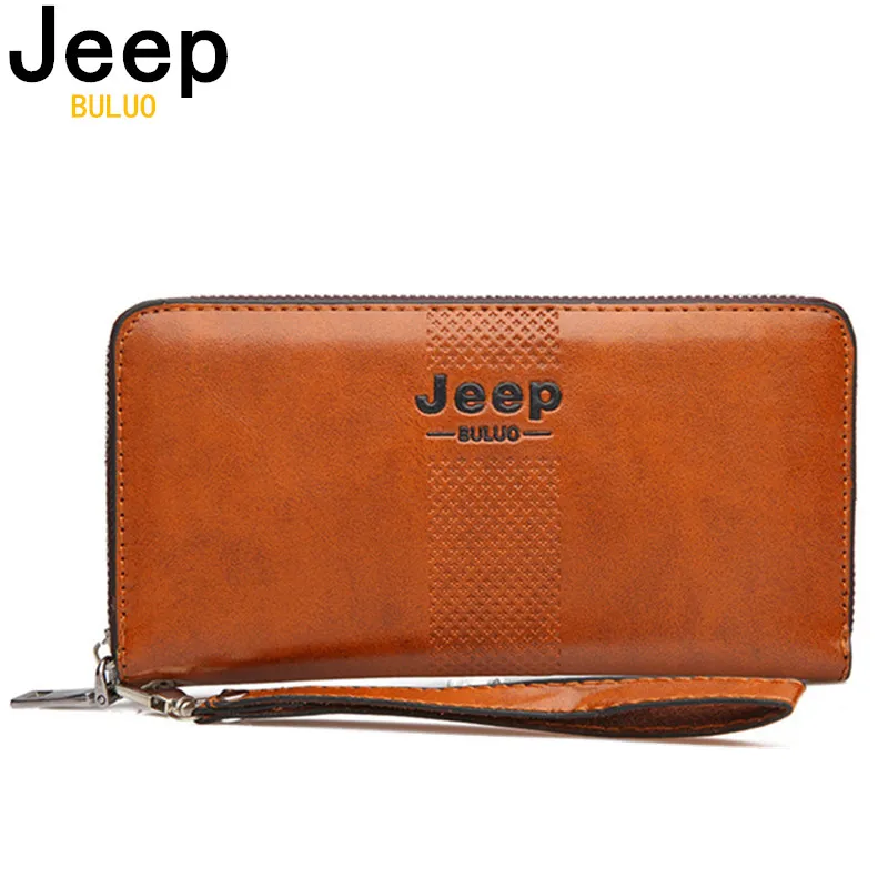 Мужской длинный кошелек клатч jeep buluo коричневый кожаный бумажник брендовый