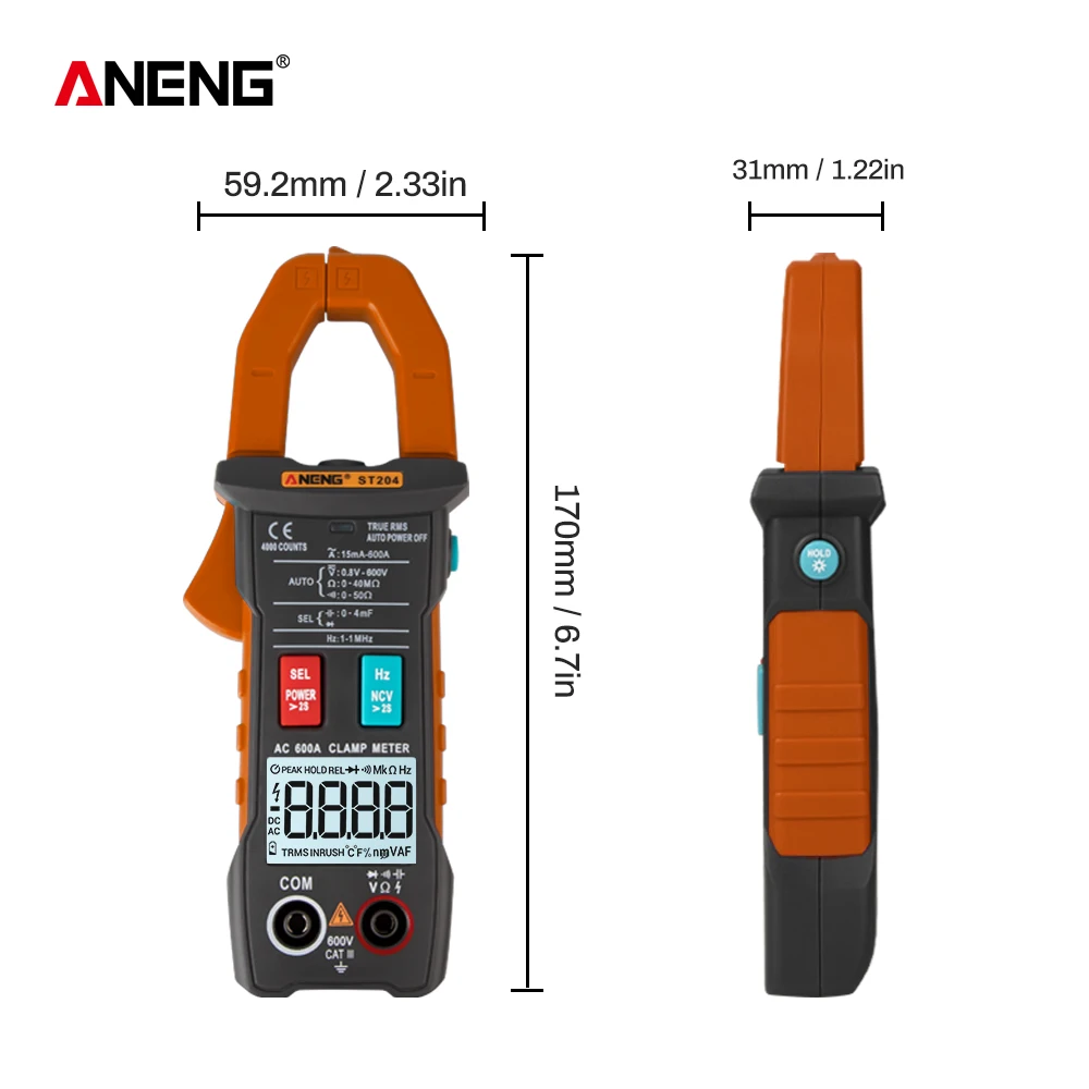 True RMS Mini Digital Clamp Meters AC/DC Current Voltage Auto Range Capacitance Frequency Diode Power meter Test | Инструменты