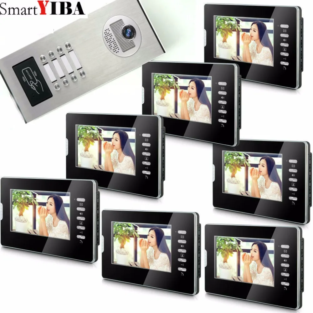 

SmartYIBA 7" Video Intercom Doorbell Apartment Door Phone + 2/4/6/8 Monitors IR Camera for 8 Family + RFID Access System