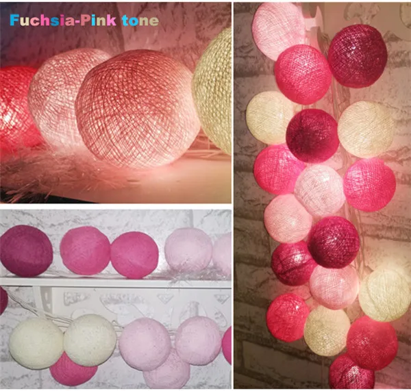 Fuchsia pink tone Тайский стиль хлопковый шар гирлянды фея, Свадьба Рождество Патио Декор Детская лампа Таиланд ручной работы батарея AC plug in - Цвет: Fuchsia pink tone