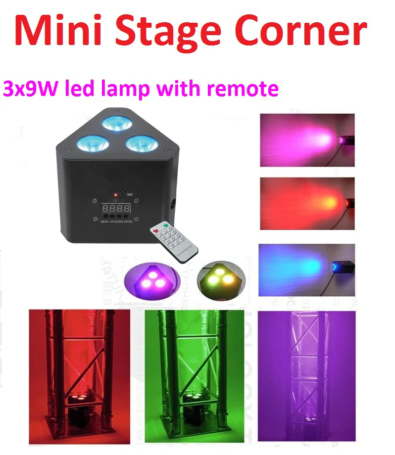 

2018 Новый миниатюрный светодиодный светильник Par s 3x9 Вт 3 в 1 RGB светодиодный Угловой светильник сценический эффект освещение с дистанционным ...