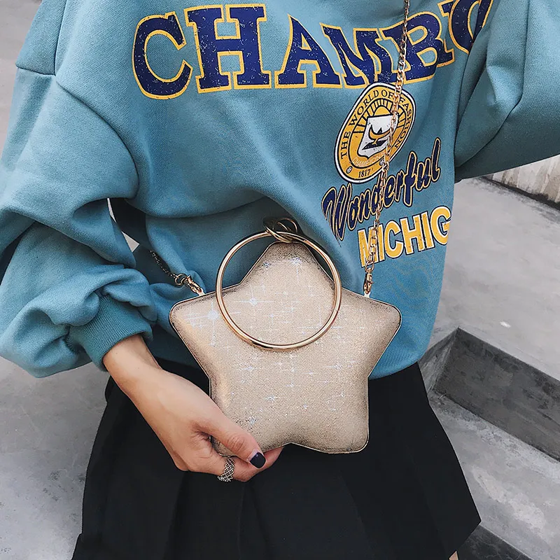 Star Shaped Metal Round Handle Fashion Casual Ladies Party Evening Bag Mini Chain Purse Handbag Shoulder Flap Female | Багаж и сумки