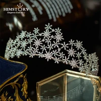 himstory paved full cubic zircon tiara crown snowflake designs cz coroa bridal wedding hair accessories jewelry