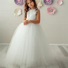 Платья с цветочным узором для девочек платье для первого причастия белое платье без рукавов для свадьбы с жемчужным украшением праздничное платье из тюля для маленьких девочек