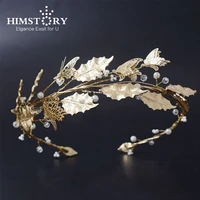himstory baroque style vintage gold leaves bride crown headpiece hairbands wedding butterfly designs bride hair accessory